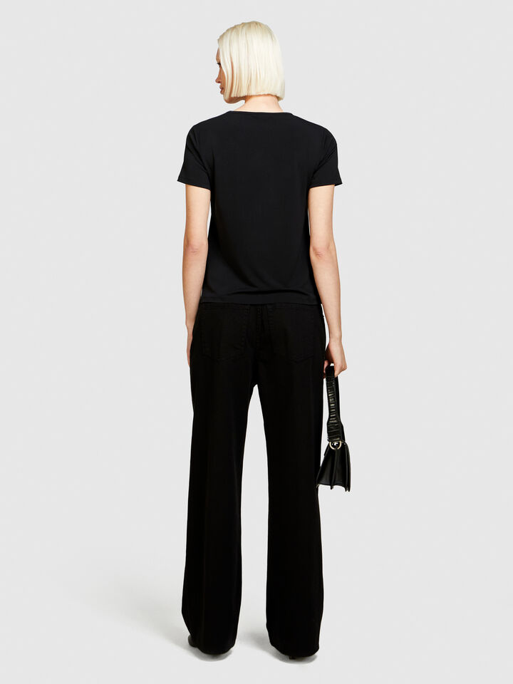 T-shirt with torchon - women's short sleeve t-shirts - Black | Sisley image number 3